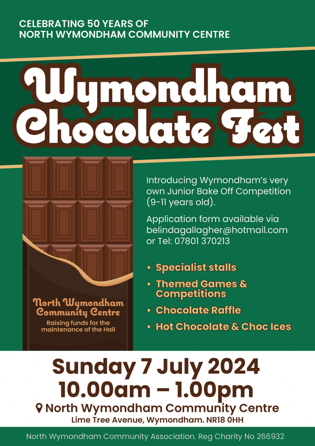 Wymondham chocolate fest poster with brown chocolate bar