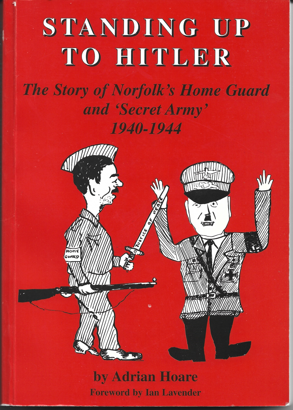 Red book cover standing up to Hitler with cartoon